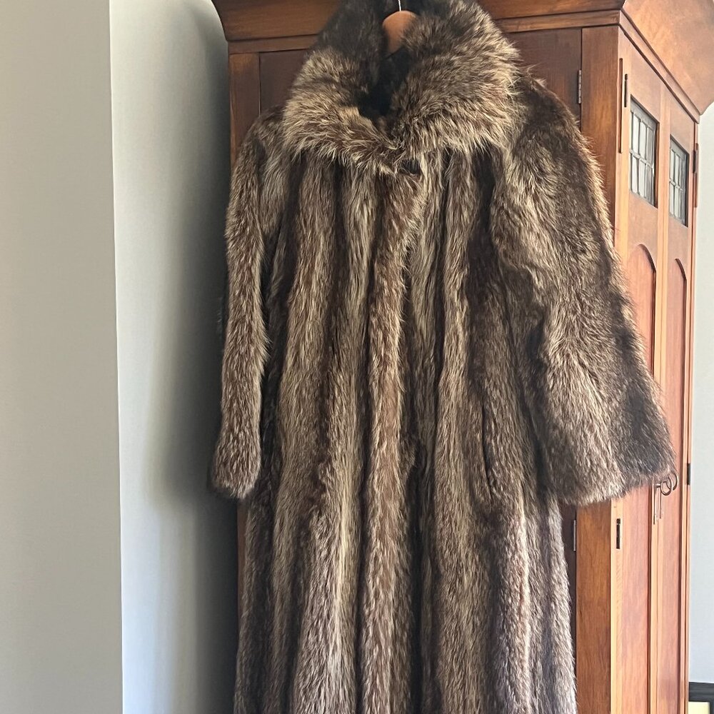 Vintage Real Raccoon Fur Coat, Silk Lined, Alixandre Designer